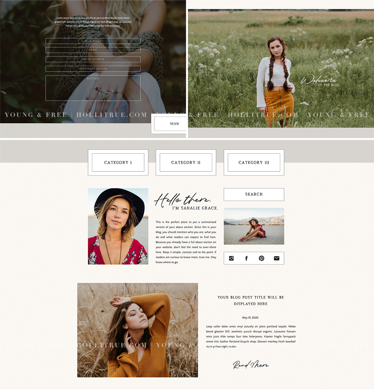 Fully customizable and HTML5 device-responsive website templates for Showit by Holli True Designs.
